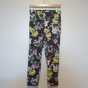 H&M Floral Print Trousers - Black, Yellow, Green